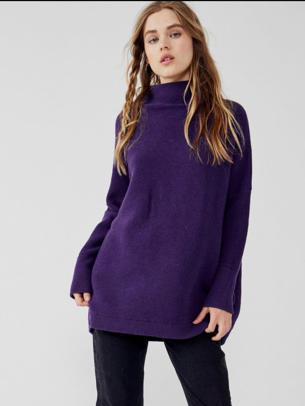 NWT Free People Ottoman Slouchy Tunic Sweater Gothic Grape Women’s Size Medium
